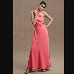 BHLDN Ruby Twist Halter Satin Gown - Coral
